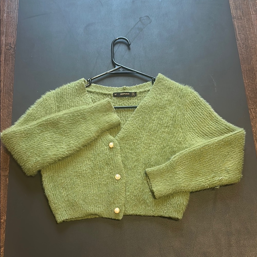 Vibrant Green Cropped Cardigan Sweater